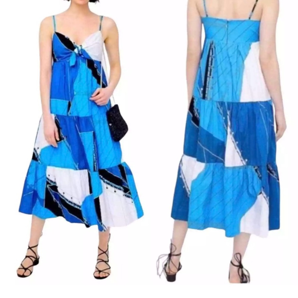 J. Crew Asymmetrical Tiered Blue and White Sundress